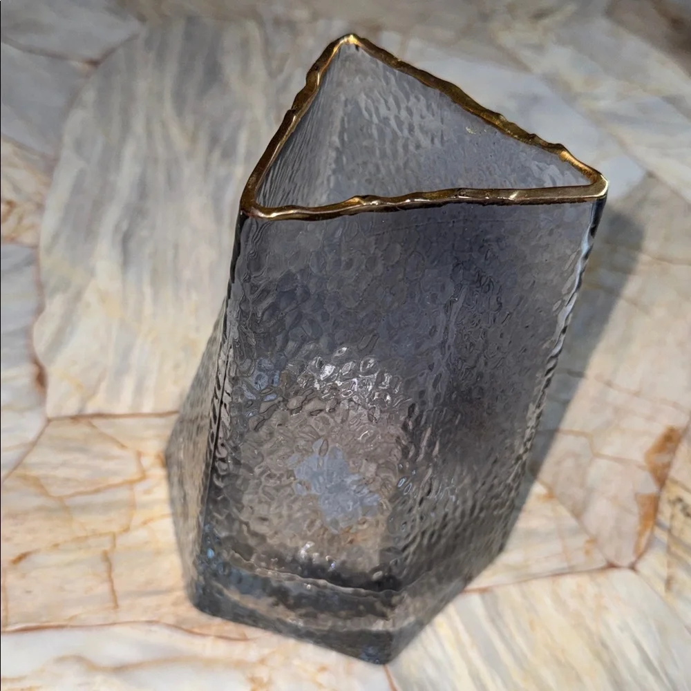 Textured Glass Vase with‎ Gold Rim